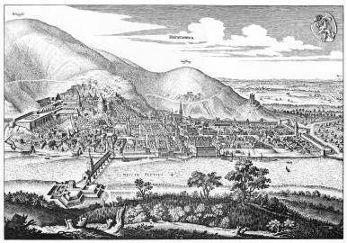 Heidelberg - Heiliggeistkirche - Kupferstich "Ansicht der Stadt Heidelberg" von Matthäus Merian d.Ä., um 1645 (Quelle: Wikimedia Commons) Heidelberg - Heiliggeistkirche - Kupferstich "Ansicht der Stadt Heidelberg" von Matthäus Merian d.Ä., um 1645 (Quelle: Wikimedia Commons)