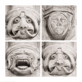 Heidelberg - Heiliggeistkirche - Nordschiff - v.l.n.r., v.o.n.u: 1./4./2./3. Figur am unteren Dienstabschluß, von Westen aus gezählt (aufgenommen im März 2013, nachmittags)