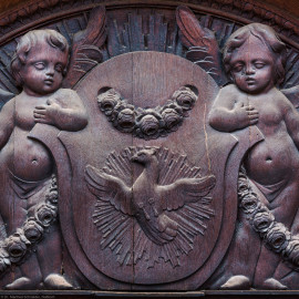 Heidelberg - Heiliggeistkirche - Südseite - Östliches Südportal - Ausschnitt aus dem Rundbogen über der Tür (aufgenommen im November 2013, am späten Vormittag)