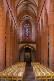Heidelberg - Heiliggeistkirche - Mittelschiff - Blick vom Triumphbogen nach Westen in das Schiff und auf die Westempore (aufgenommen im Mai 2014, am Vormittag) Heidelberg - Heiliggeistkirche - Mittelschiff - Blick vom Triumphbogen nach Westen in das Schiff und auf die Westempore (aufgenommen im Mai 2014, am Vormittag)