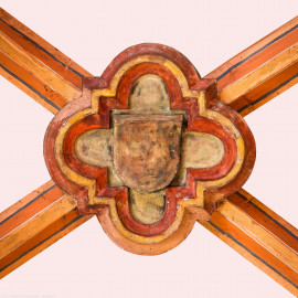 Heidelberg - Heiliggeistkirche - Nordschiff - Schlußstein, 2. Joch, von Westen aus gezählt (aufgenommen im Mai 2015, am frühen Nachmittag)