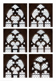 Heidelberg - Heiliggeistkirche - Südempore - Fenstermaßwerke (v.l.n.r.: 6. bis 1. Joch, von Westen aus gezählt) (aufgenommen im Mai 2015, nachmittags)