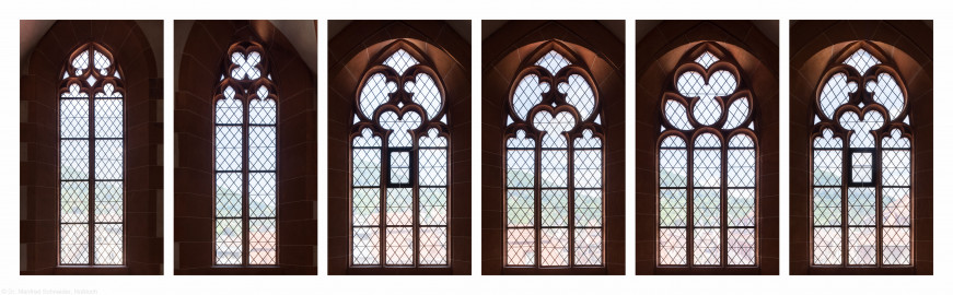 Heidelberg - Heiliggeistkirche - Nordempore - 1./2./3./4./5./6. Joch, von Westen aus gezählt - Fenster und Maßwerke (aufgenommen im Juni/Juli 2015, nachmittags)