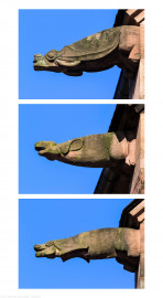 Heidelberg - Heiliggeistkirche - Dach - Nordseite - Blick von Westen auf den 2., 1. und 3. Wasserspeier, von Westen aus gezählt (aufgenommen im Juni 2015, am frühen Abend) Heidelberg - Heiliggeistkirche - Dach - Nordseite - Blick von Westen auf den 2., 1. und 3. Wasserspeier, von Westen aus gezählt (aufgenommen im Juni 2015, am frühen Abend)