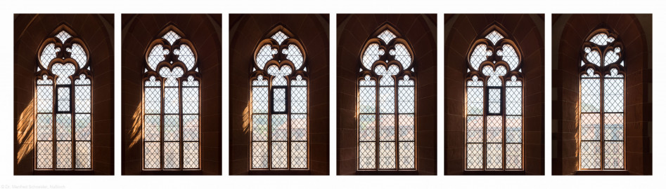 Heidelberg - Heiliggeistkirche - Südempore - 6./5./4./3./2./1. Joch, von Westen aus gezählt - Fenster und Maßwerk (aufgenommen im Juni 2015, am Nachmittag)