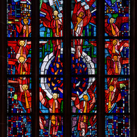 Heidelberg - Heiliggeistkirche - Westempore - Untere Hälfte des "Offenbarungsfensters" von Hans Gottfried von Stockhausen (aufgenommen im Juli 2013, am späten Nachmittag)