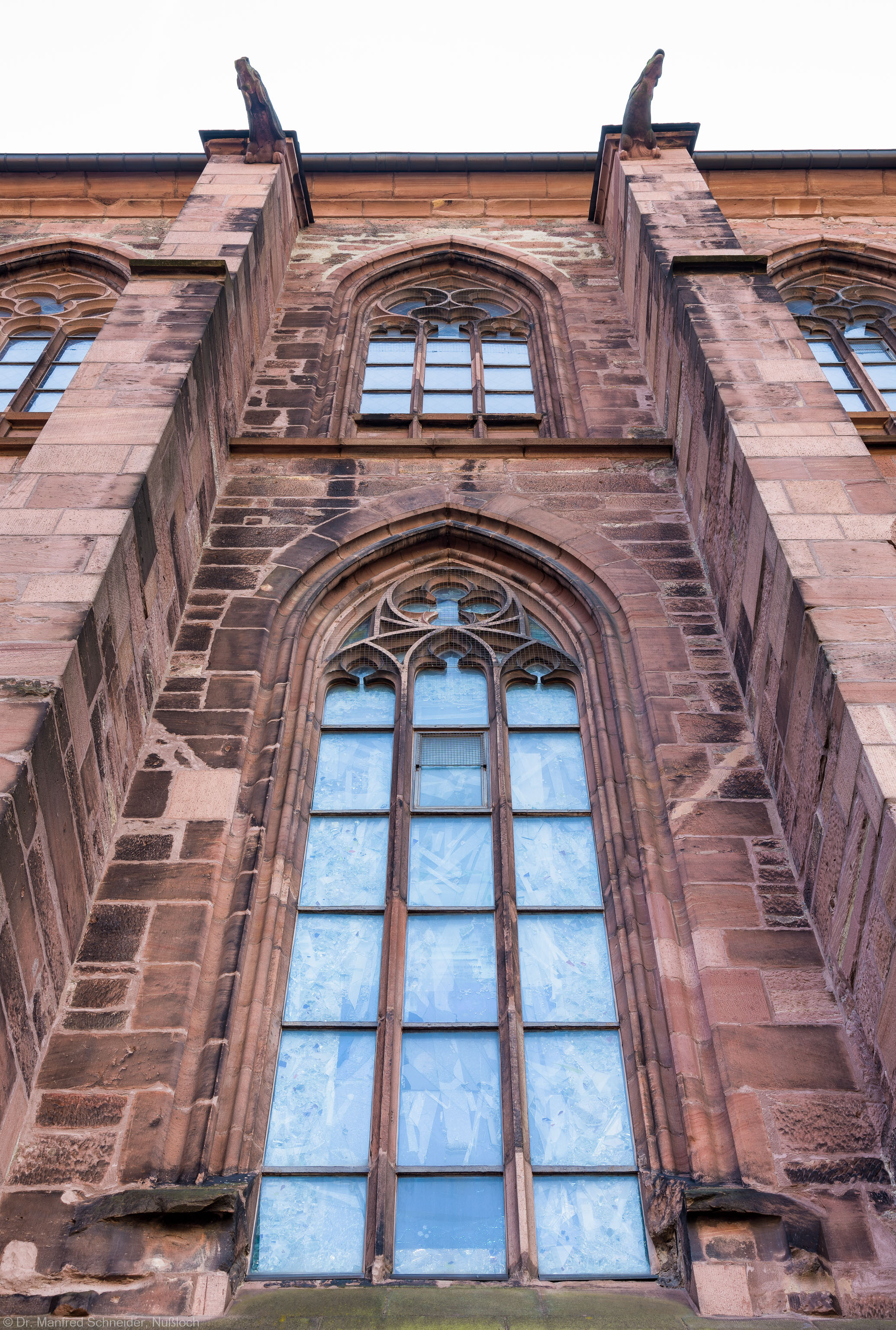 Heidelberg - Heiliggeistkirche - Nordseite - 4. Fenster des Nordschiffs, von Westen aus gezählt - Blick nach oben auf das Fenster "Schöpfungsgeschichte - Der Weltkreis ist voll vom Geiste Gottes" von Hella De Santarossa (aufgenommen im September 2014, am frühen Nachmittag)