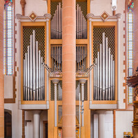 Heidelberg - Heiliggeistkirche - Chor - Hauptorgel - Zentraler Blick auf die Chororgel, erbaut von Steinmeyer 1980 bis 1993 (aufgenommen im Oktober 2014, am Nachmittag)