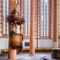 Heidelberg - Heiliggeistkirche - Kanzel - Blick in den Chor und auf die Kanzel(aufgenommen im Februar 2015, am späten Vormittag)