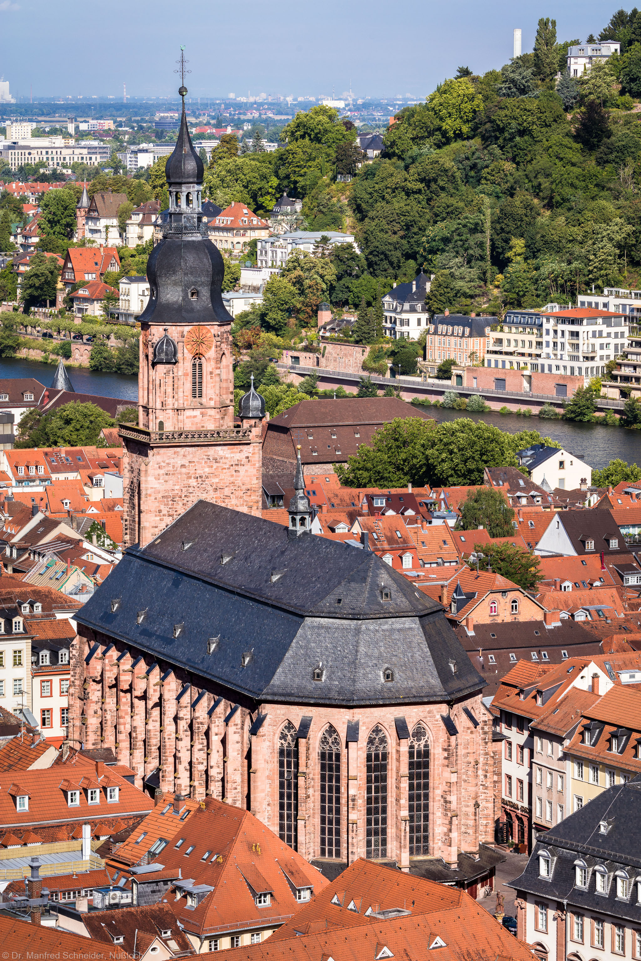 Heidelberg - Heiliggeistkirche - Aussen / Südost - Blick vom Schloss auf die Südostseite (aufgenommen im August 2015, am Vormittag)