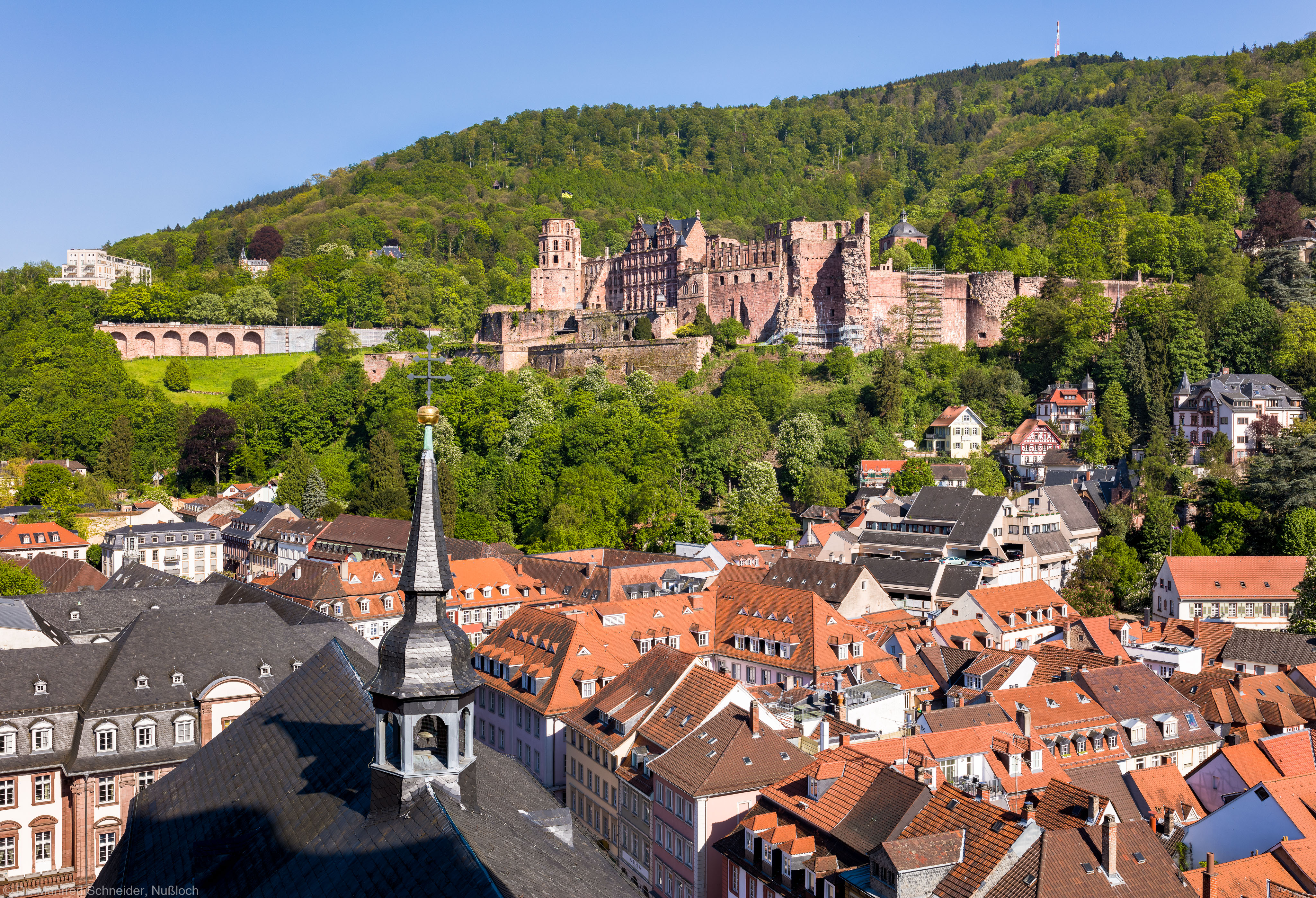 Heidelberg - Heiliggeistkirche - Umgebung - Blick vom Turm nach Südosten (aufgenommen im Mai 2016, am späten Nachmittag)